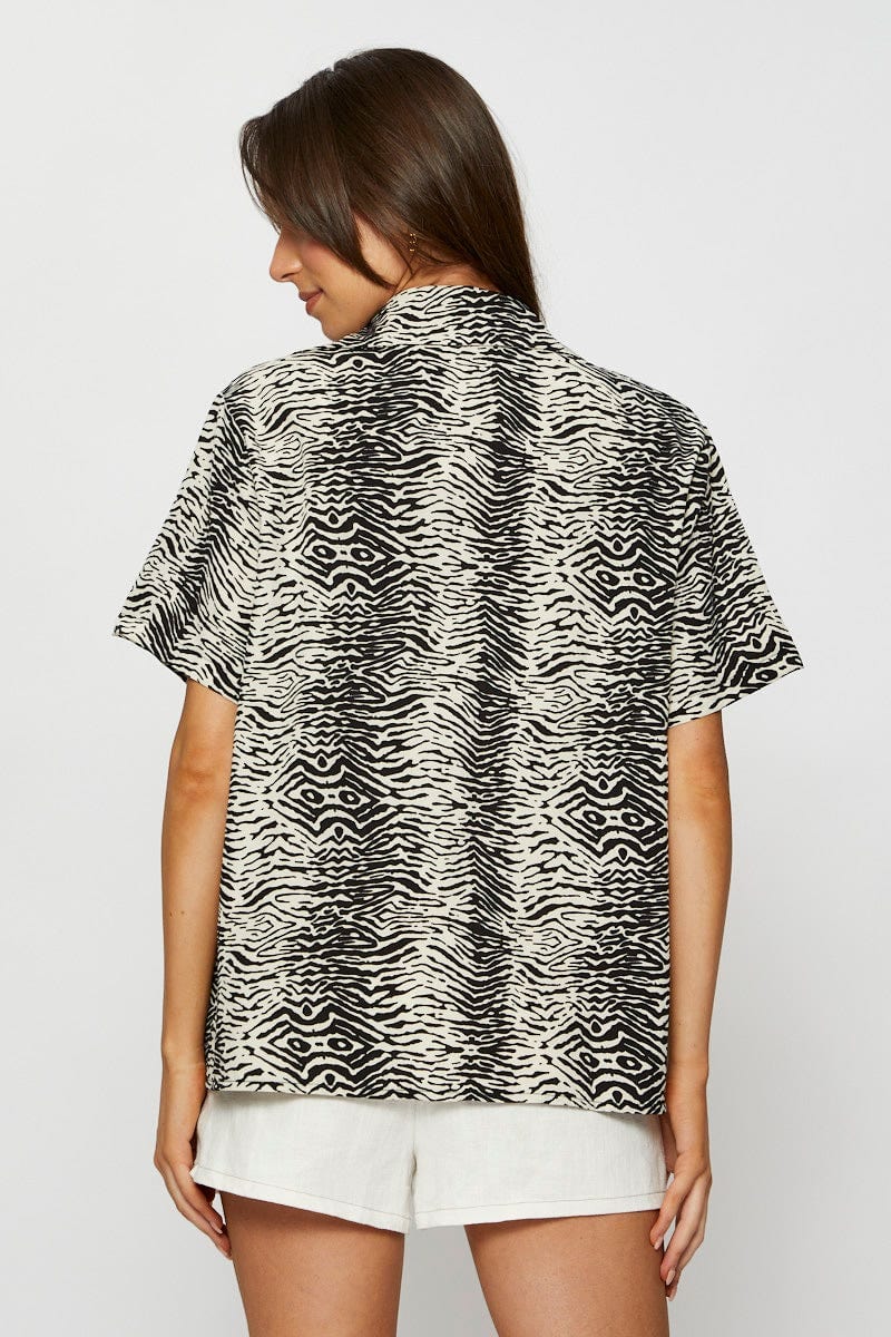 SHIRT Print Oversized Shirts Short Sleeve Collared for Women by Ally
