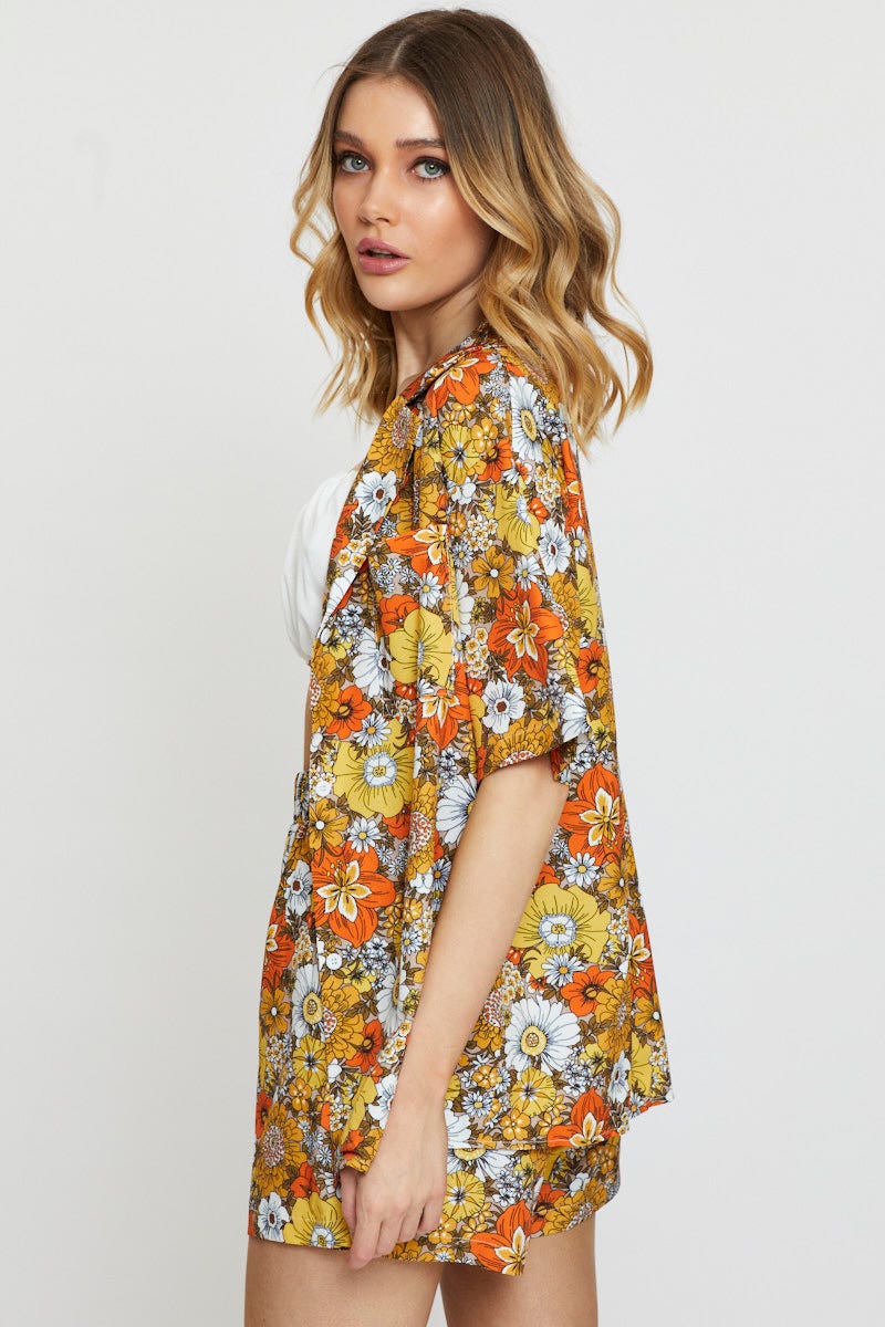 SHIRT Print Oversized Shirts Sleeveless Collared for Women by Ally