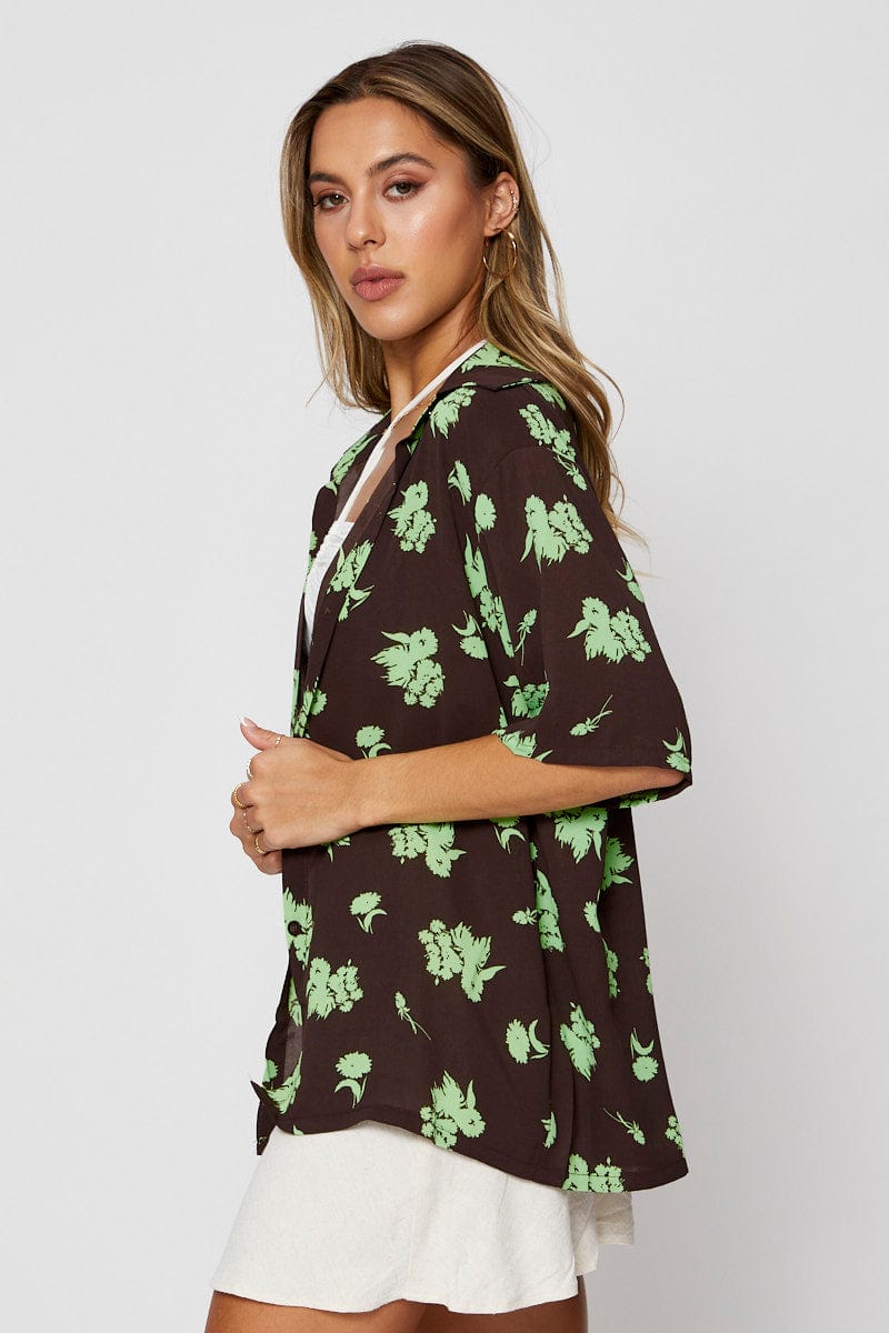 SHIRT Print Relaxed Shirts Short Sleeve Collared for Women by Ally