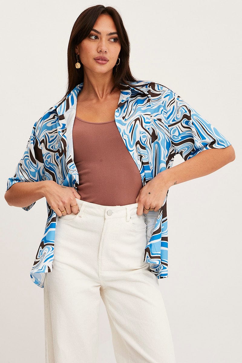 SHIRT Print Relaxed Shirts Short Sleeve Collared for Women by Ally