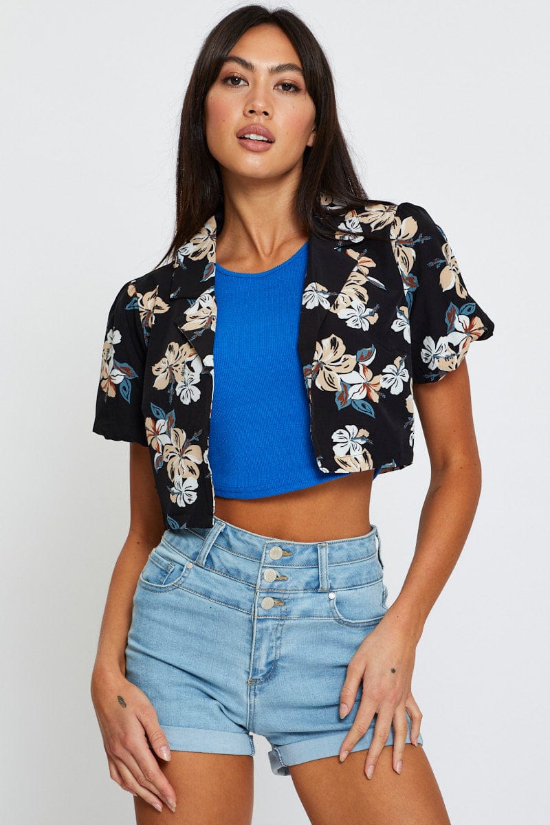 SHIRT Print Relaxed Shirts Short Sleeve Crop for Women by Ally