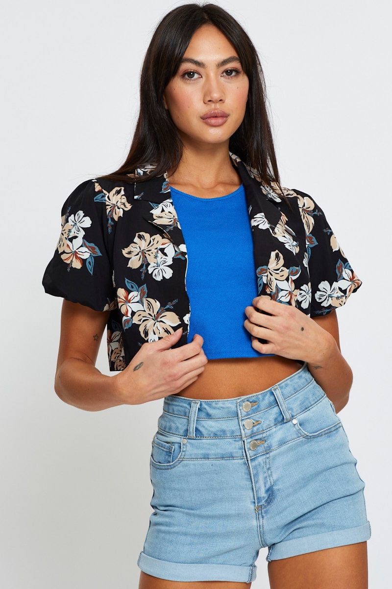 SHIRT Print Relaxed Shirts Short Sleeve Crop for Women by Ally