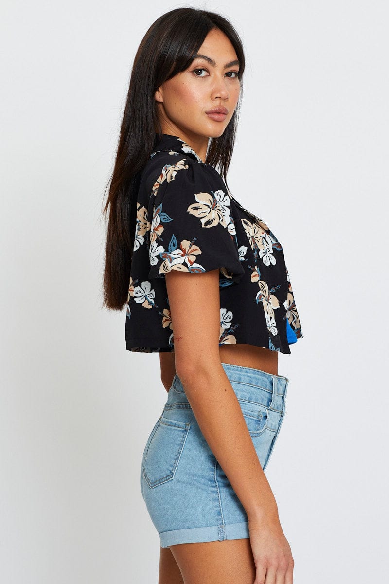 SHIRT Print Relaxed Shirts Short Sleeve Crop for Women by Ally