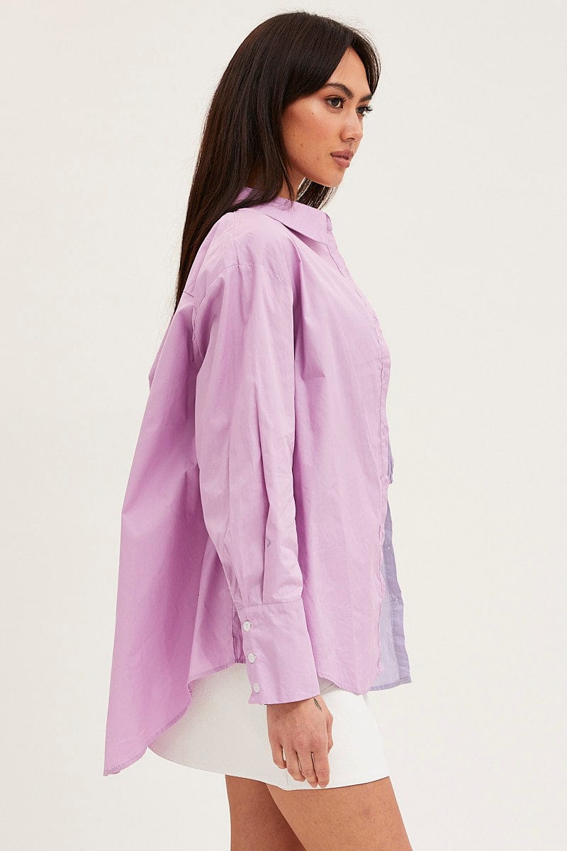 SHIRT Purple Oversized Shirts Long Sleeve Collared for Women by Ally