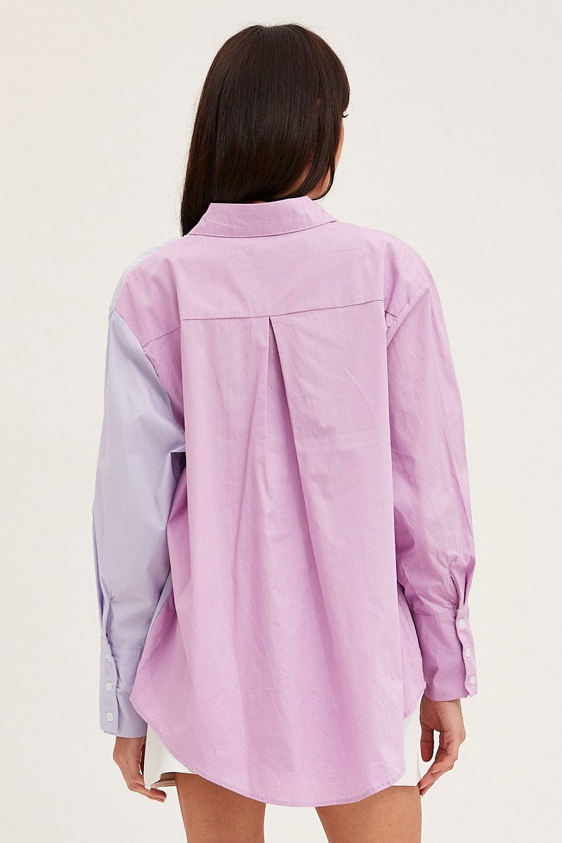 SHIRT Purple Oversized Shirts Long Sleeve Collared for Women by Ally