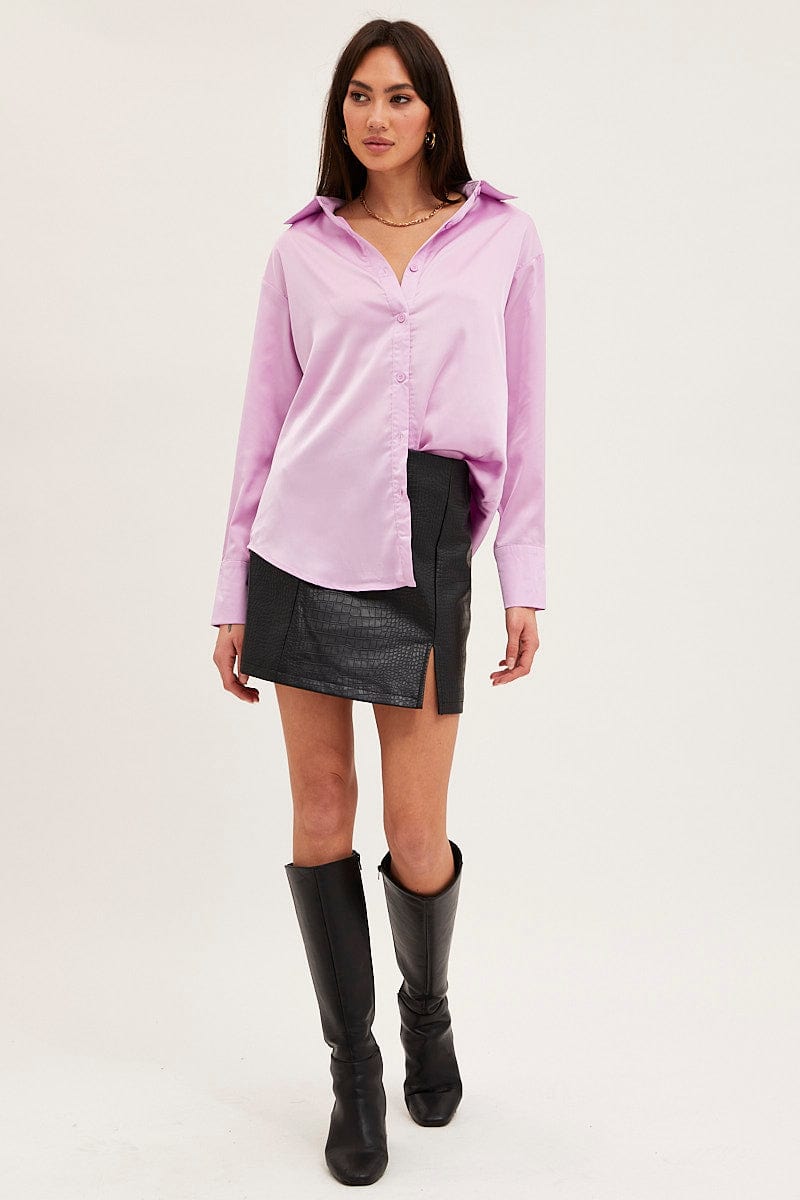 SHIRT Purple Shirt Top Long Sleeve Satin for Women by Ally