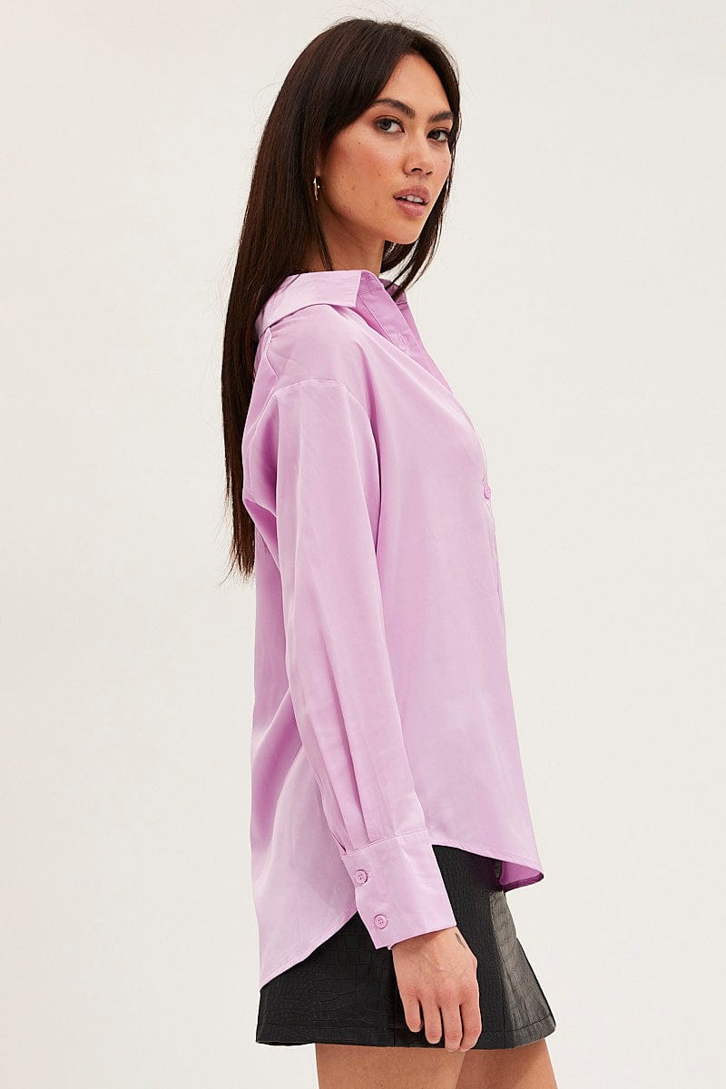 SHIRT Purple Shirt Top Long Sleeve Satin for Women by Ally