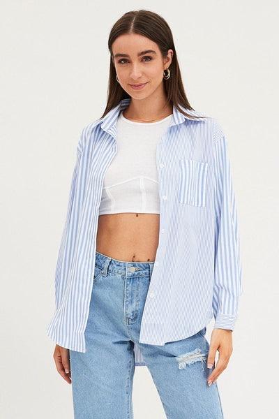 Women's Stripe Oversized Shirts Long Sleeve Collared | Ally Fashion