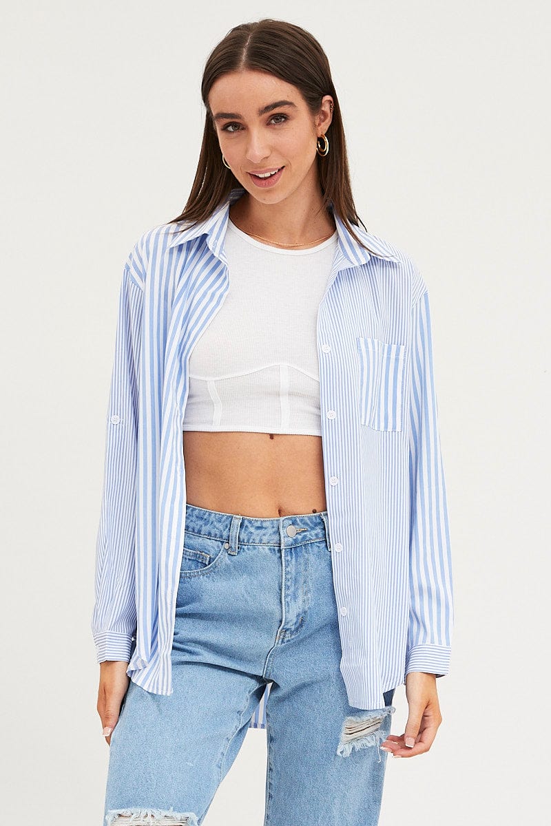 SHIRT Stripe Oversized Shirts Long Sleeve Collared for Women by Ally
