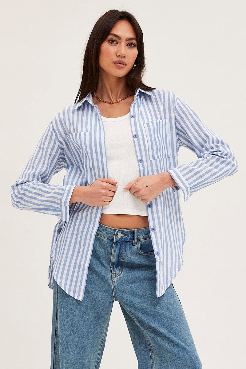 SHIRT Stripe Shirt Top Long Sleeve for Women by Ally