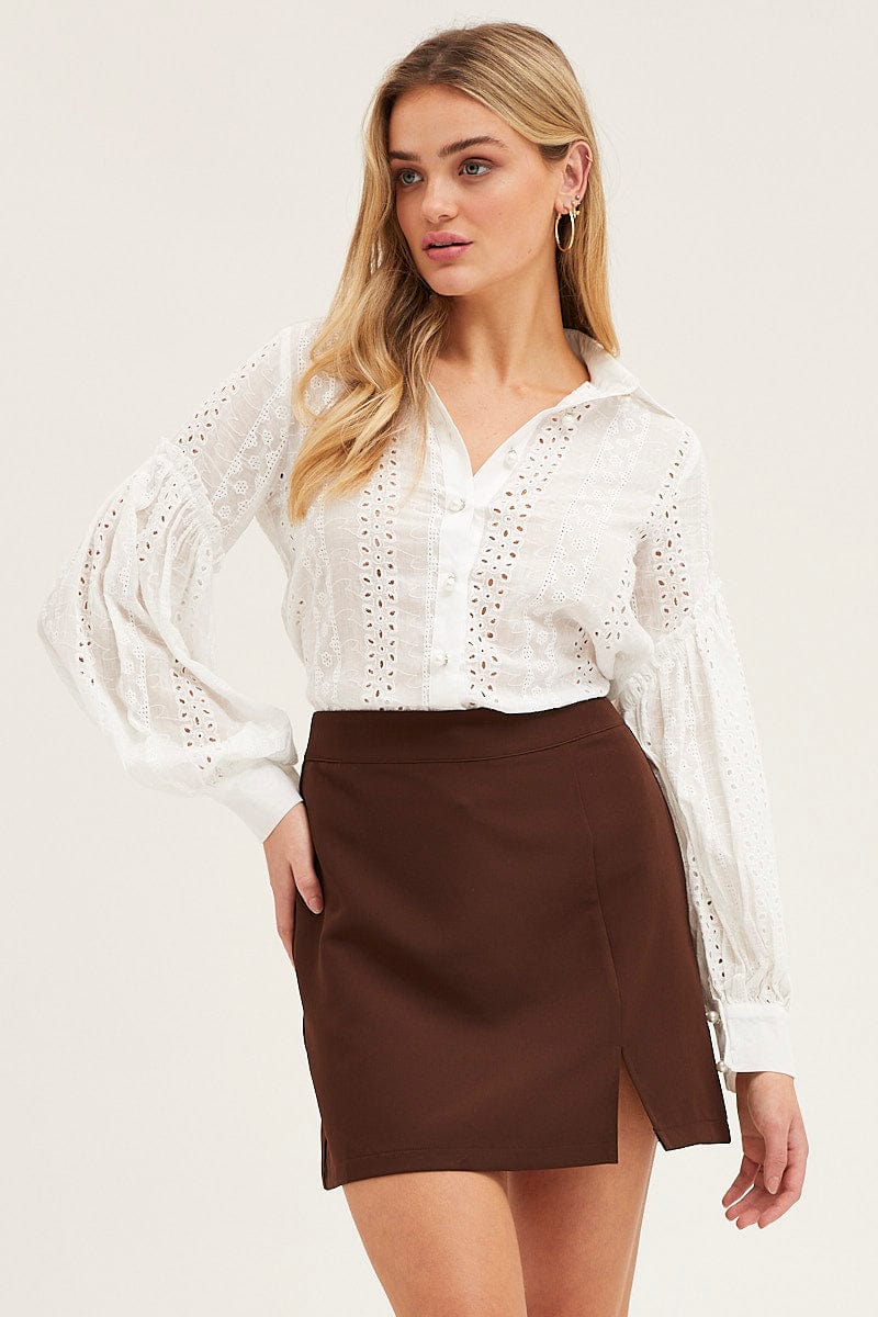 SHIRT White Balloon Sleeve Eyelet Shirt for Women by Ally