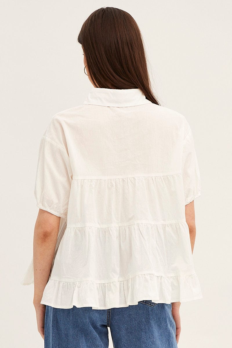 SHIRT White Collared Shirt Puff Sleeve for Women by Ally