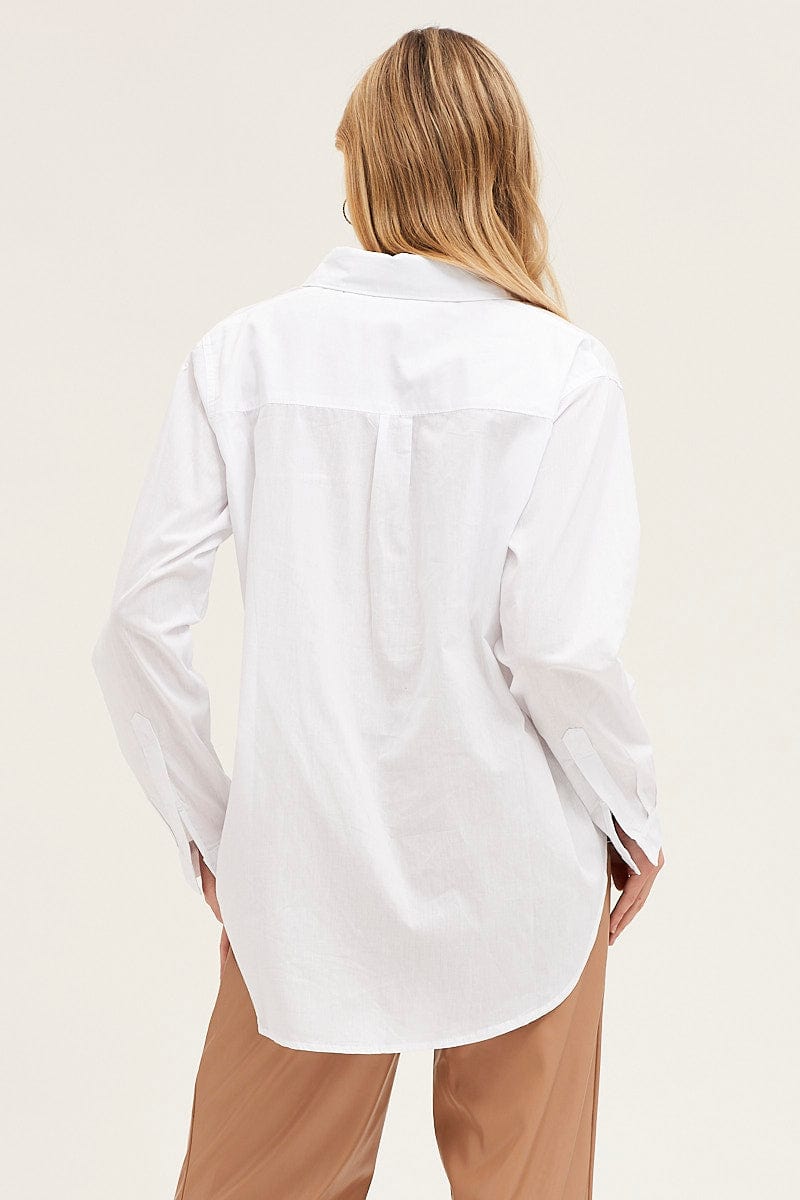 Women's White Cotton Poplin Long Sleeve Button Up Shirt | Ally Fashion Women's White Cotton Poplin Long Sleeve Button Up Shirt | Ally Fashion