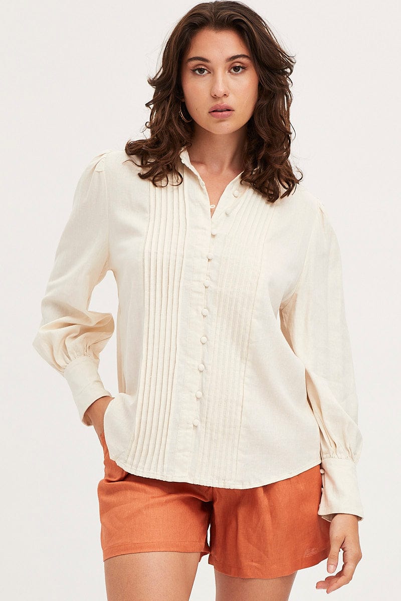SHIRT White Shirt Top Long Sleeve Collared for Women by Ally
