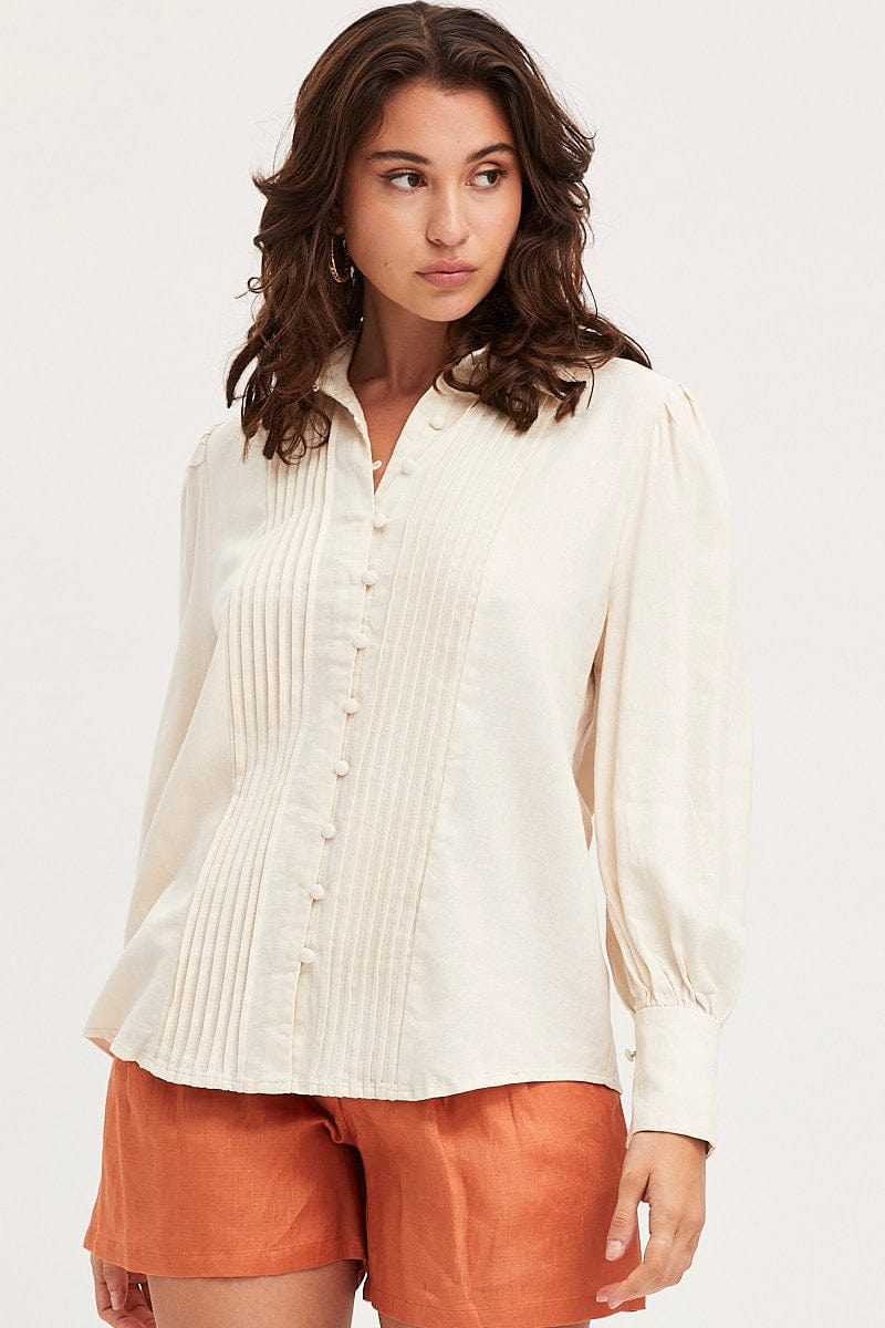 SHIRT White Shirt Top Long Sleeve Collared for Women by Ally
