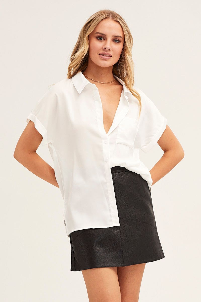 SHIRT White Short Sleeve Button Shirt for Women by Ally