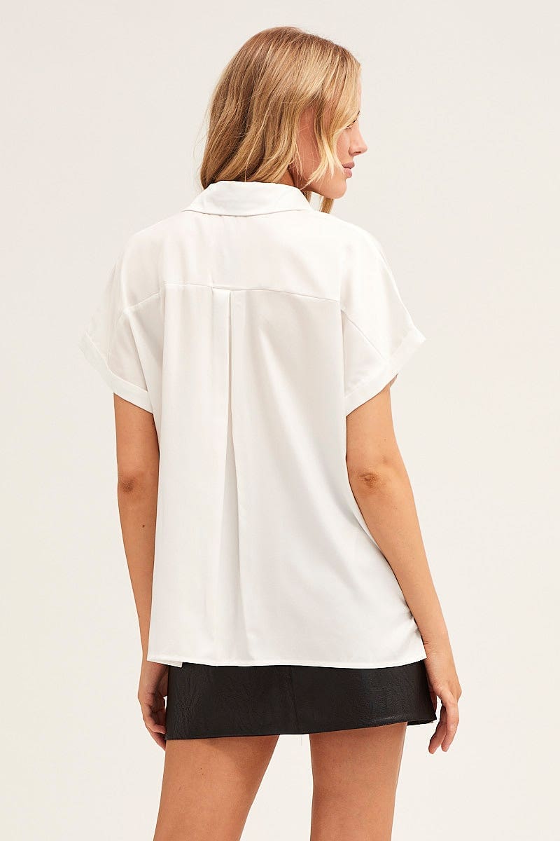 SHIRT White Short Sleeve Button Shirt for Women by Ally