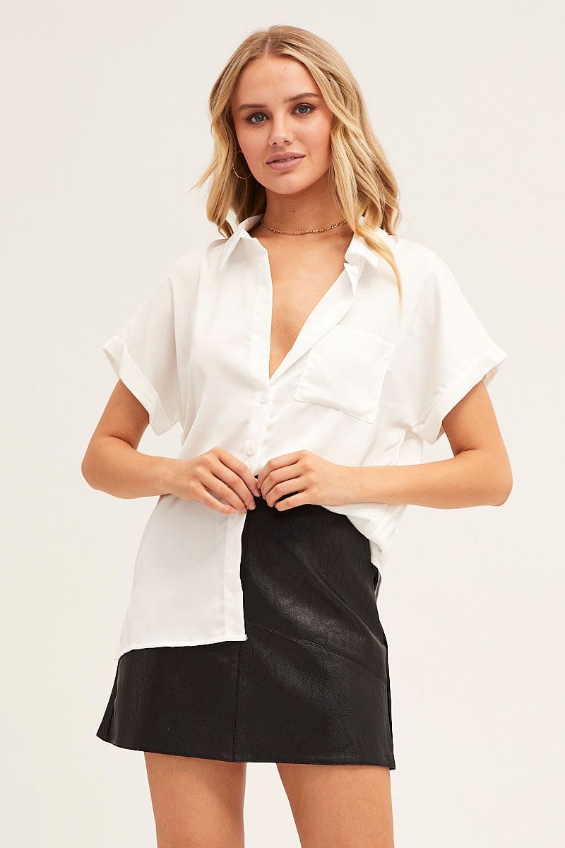 SHIRT White Short Sleeve Button Shirt for Women by Ally