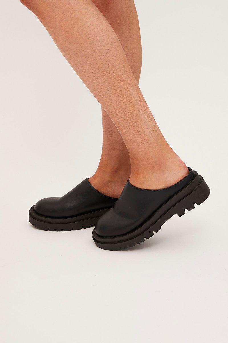SHOES Black Chunky Sole Flat Mules for Women by Ally