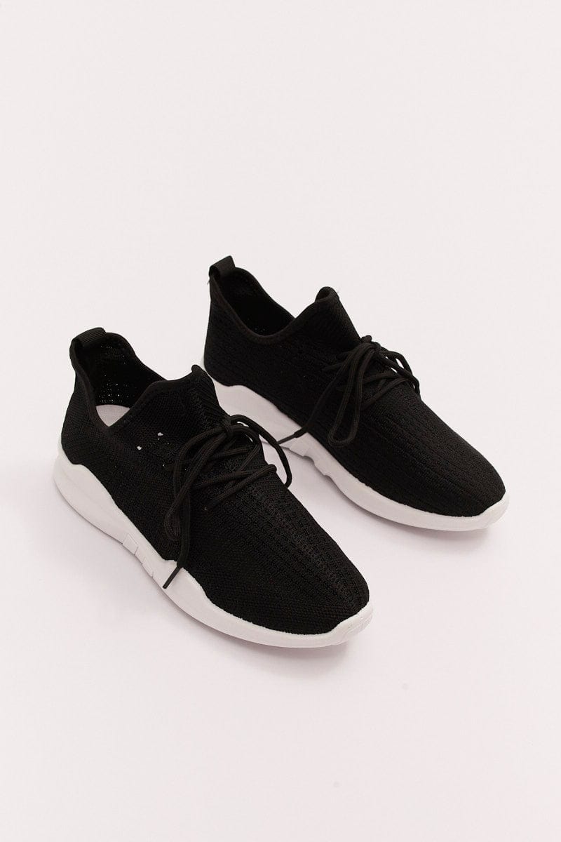 SHOES Black Knit Breathable Lace Up Trainers Sneakers for Women by Ally