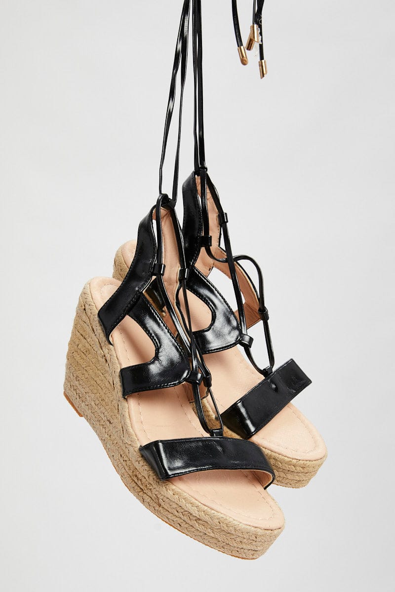 SHOES Black Strappy Wedges for Women by Ally