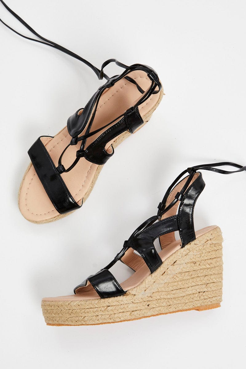 SHOES Black Strappy Wedges for Women by Ally