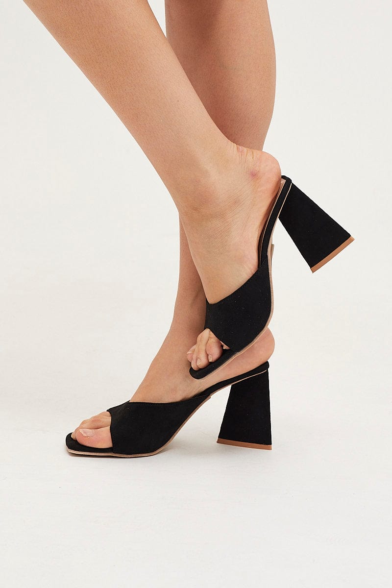 SHOES Black Suede Square Toe High Heeled Mule Sandal for Women by Ally