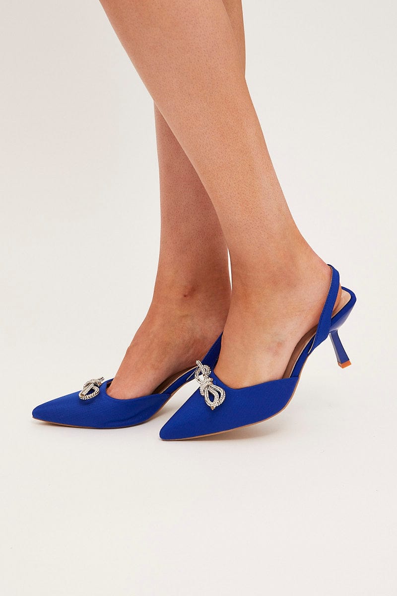 SHOES Blue Rhinestone & Bow Decor Heeled Slingback for Women by Ally