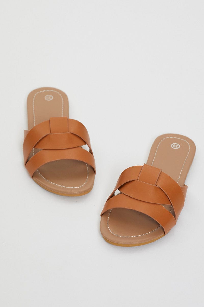 SHOES Brown Cut Out Flat Sliders for Women by Ally