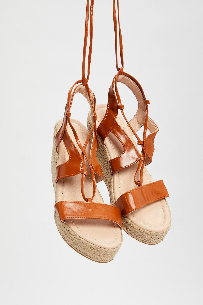 SHOES Camel Strappy Wedges for Women by Ally
