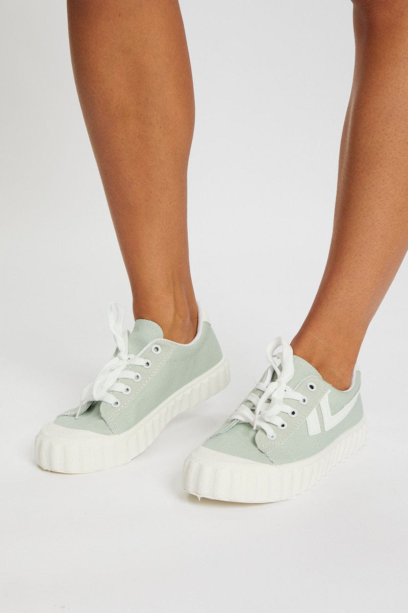 SHOES Green Contrast Line Detail Sneakers for Women by Ally
