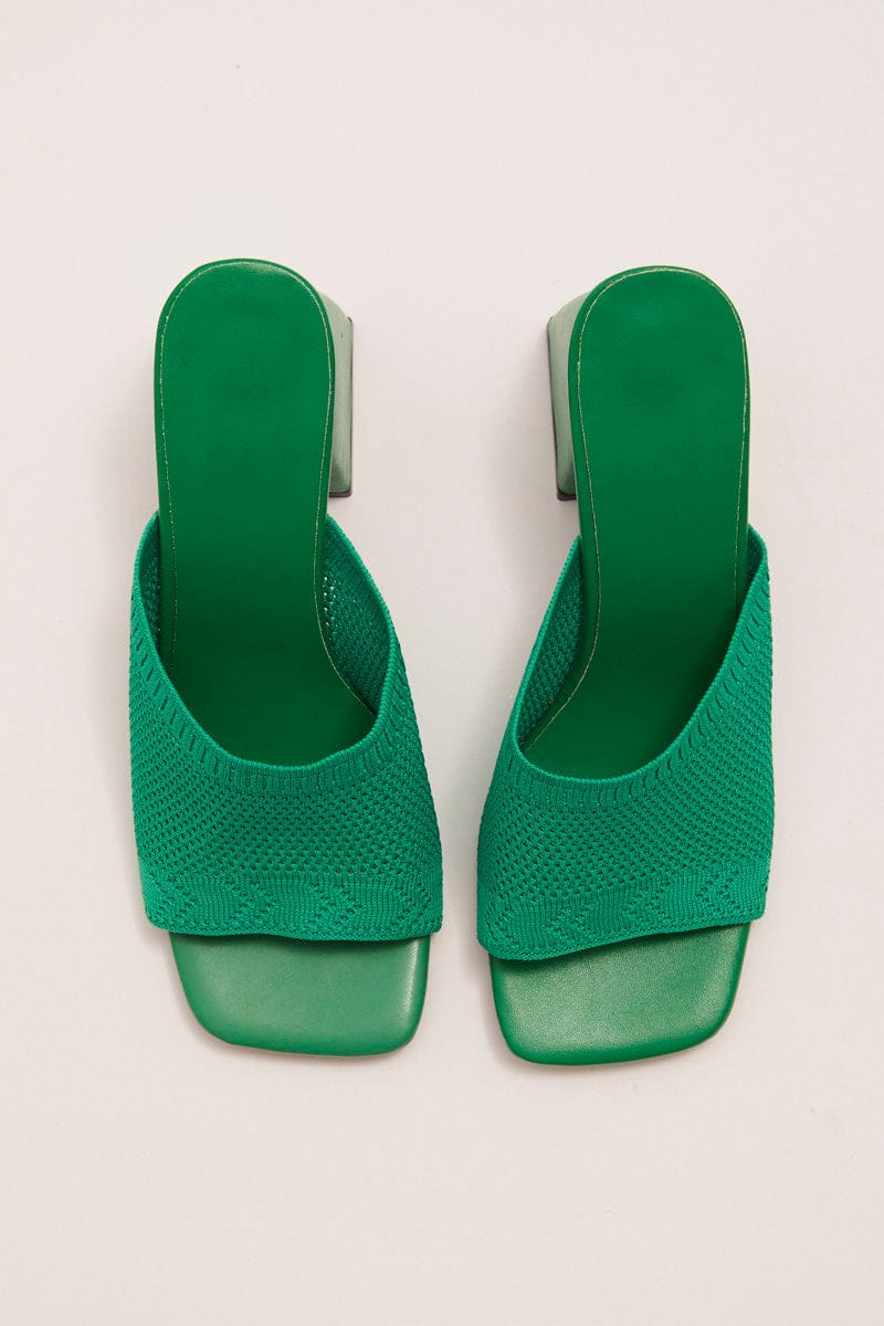 SHOES Green Square Toe Chunky Heeled Mule Sandals for Women by Ally