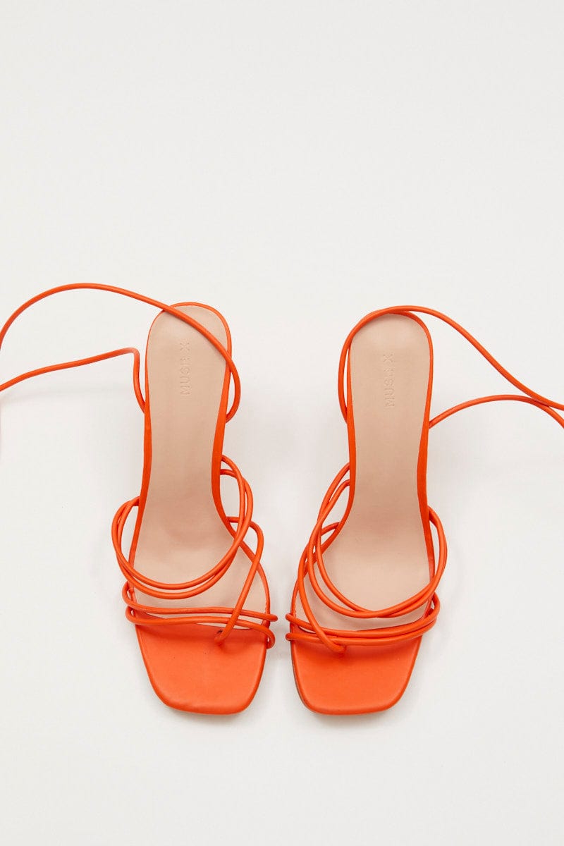 SHOES Orange Stacey Stappy Tie Up High Heel Sandal for Women by Ally