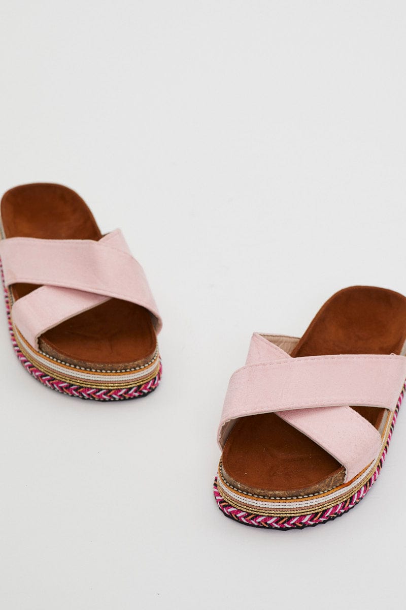 SHOES Pink Cross Over Platform Sliders for Women by Ally
