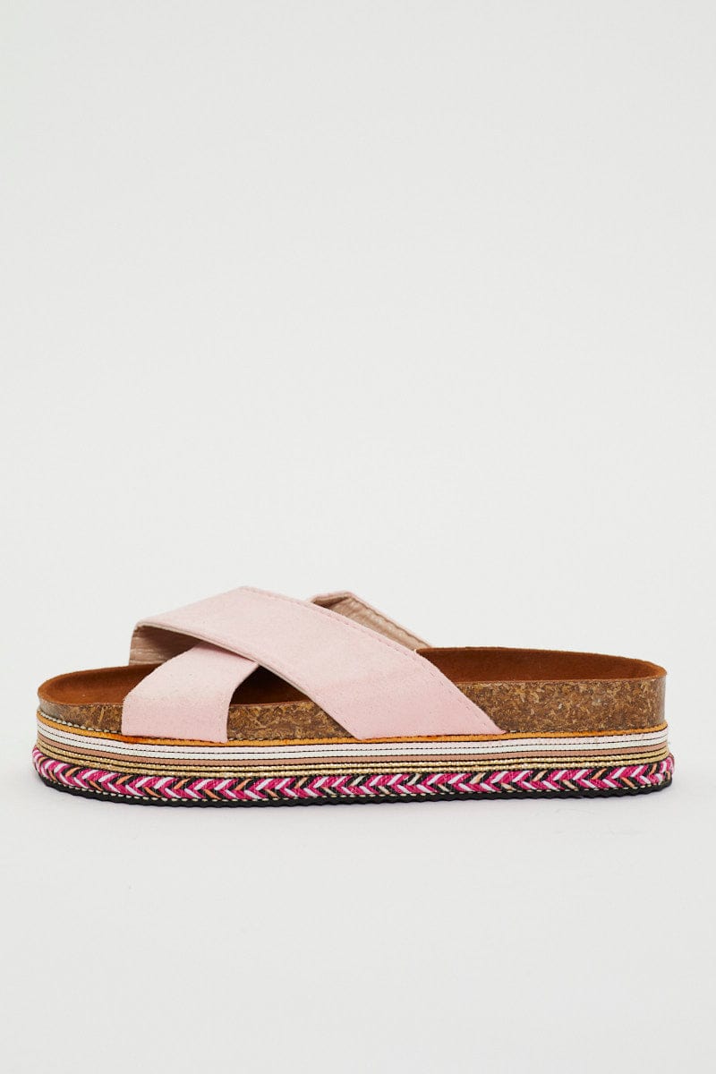 SHOES Pink Cross Over Platform Sliders for Women by Ally