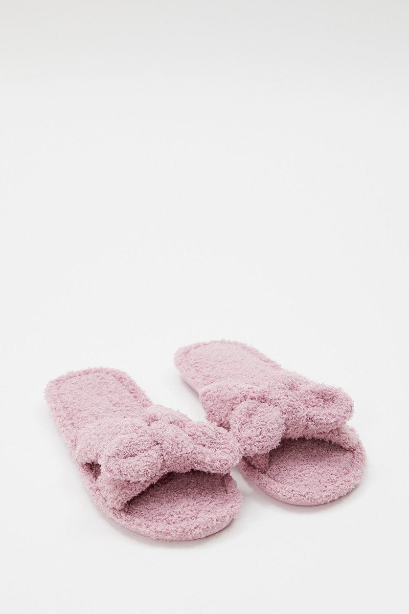 SHOES Pink Fluffy Bow Detail Slippers for Women by Ally