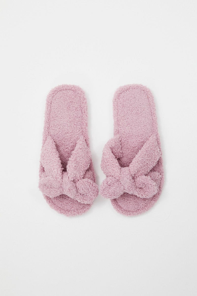 SHOES Pink Fluffy Bow Detail Slippers for Women by Ally