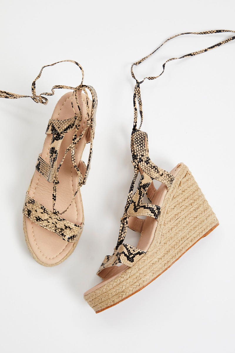 Womenâs Print Lace Up Strappy Wedges | Ally Fashion