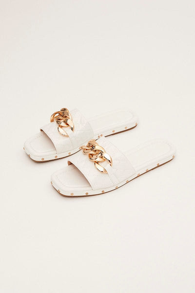 White outlet quilted slides