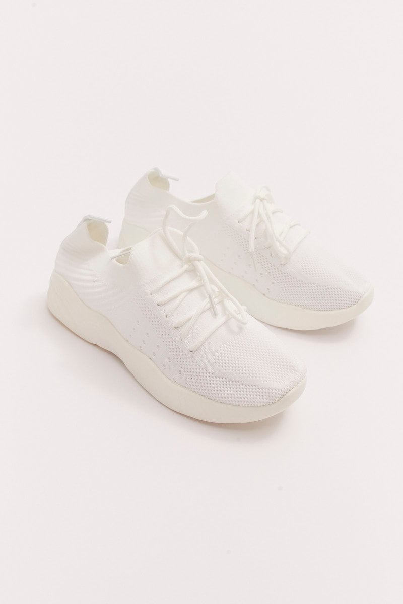 SHOES White Knit Detail Lace Up Trainers Sneakers for Women by Ally