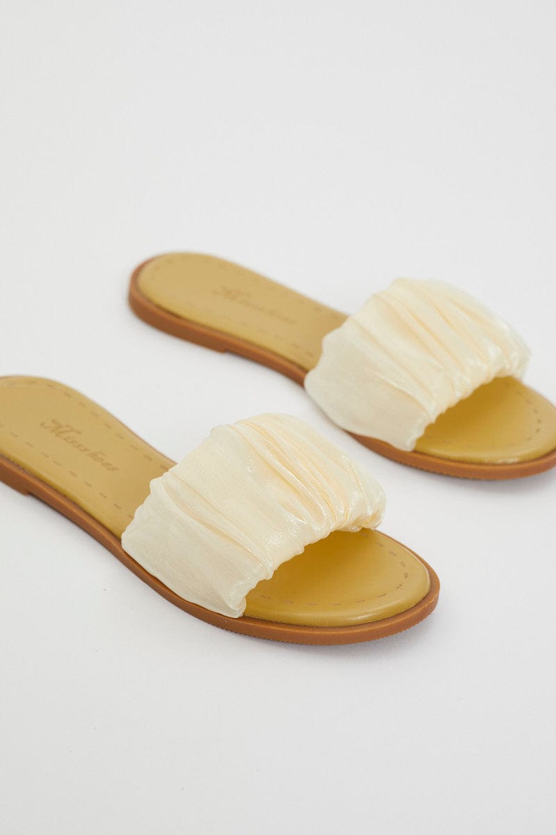 SHOES Yellow Ruched Detail Flat Sliders for Women by Ally