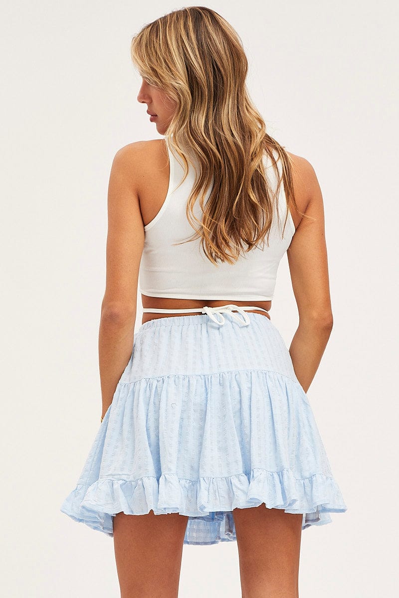 SHORT A LINE Blue Flare Skirt Mini High Rise for Women by Ally
