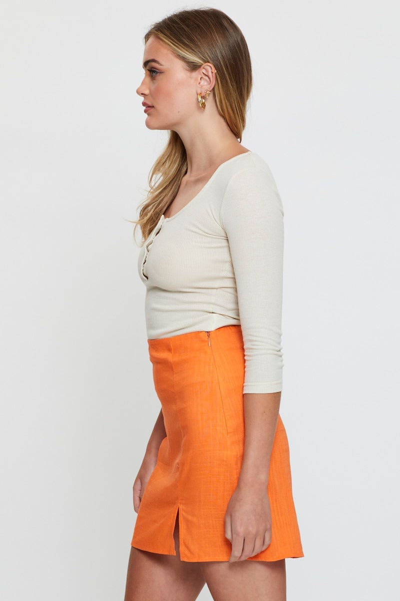 SHORT A LINE Orange Mini Skirt High Rise for Women by Ally