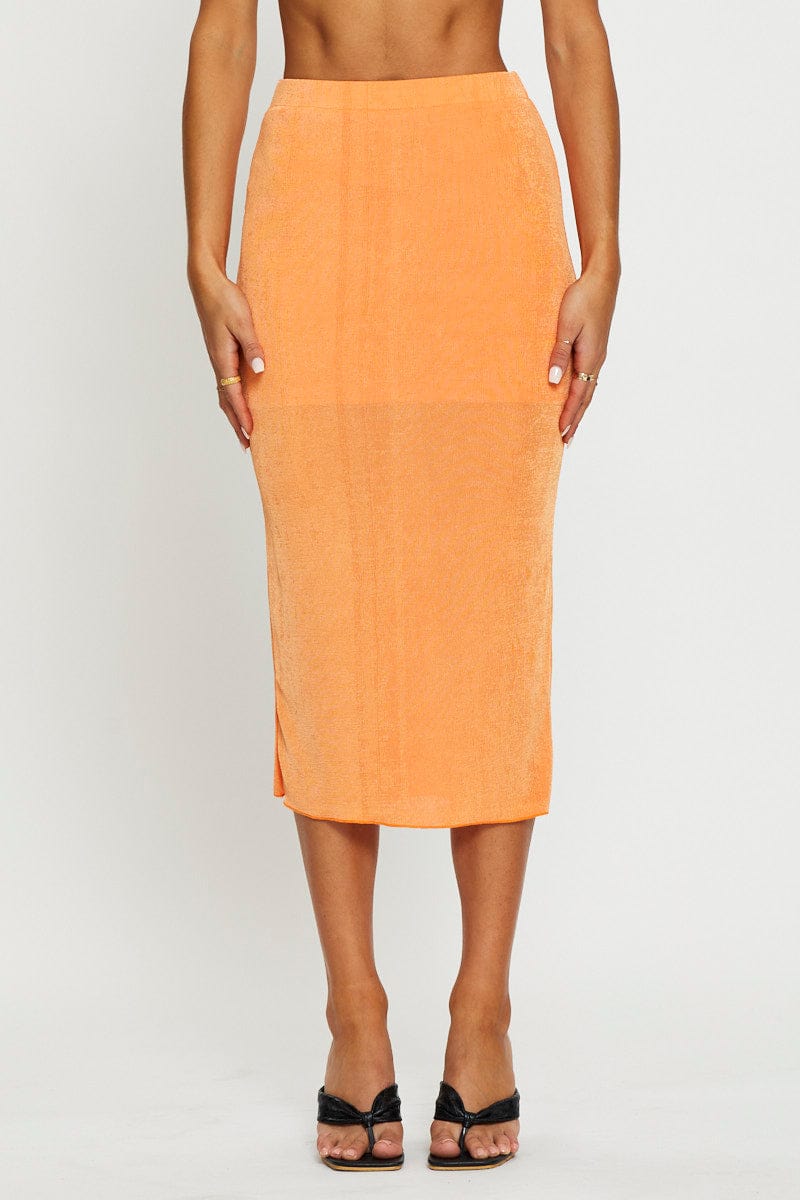 SHORT MW BODYCON Orange Midi Skirt Bodycon for Women by Ally