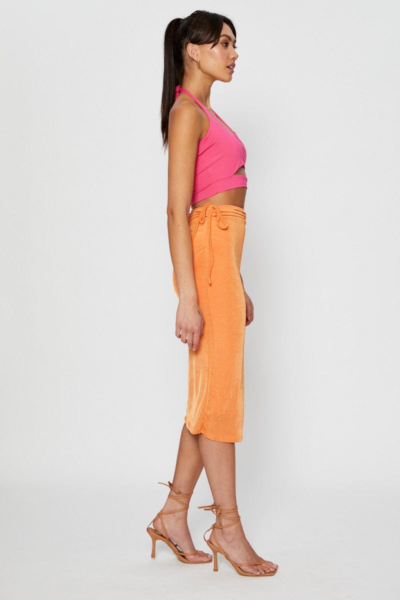 SHORT MW BODYCON Orange Midi Skirt Ruched for Women by Ally