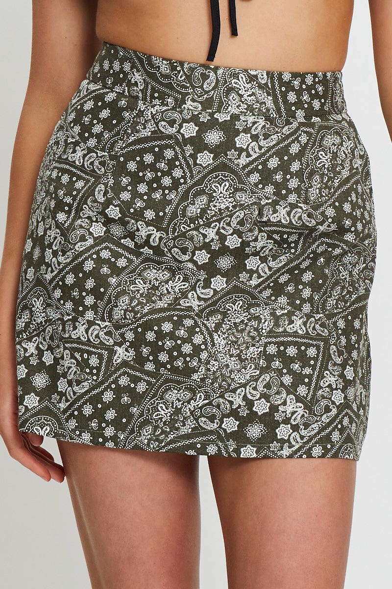 SHORT MW BODYCON Print Demin Skirt Mini for Women by Ally