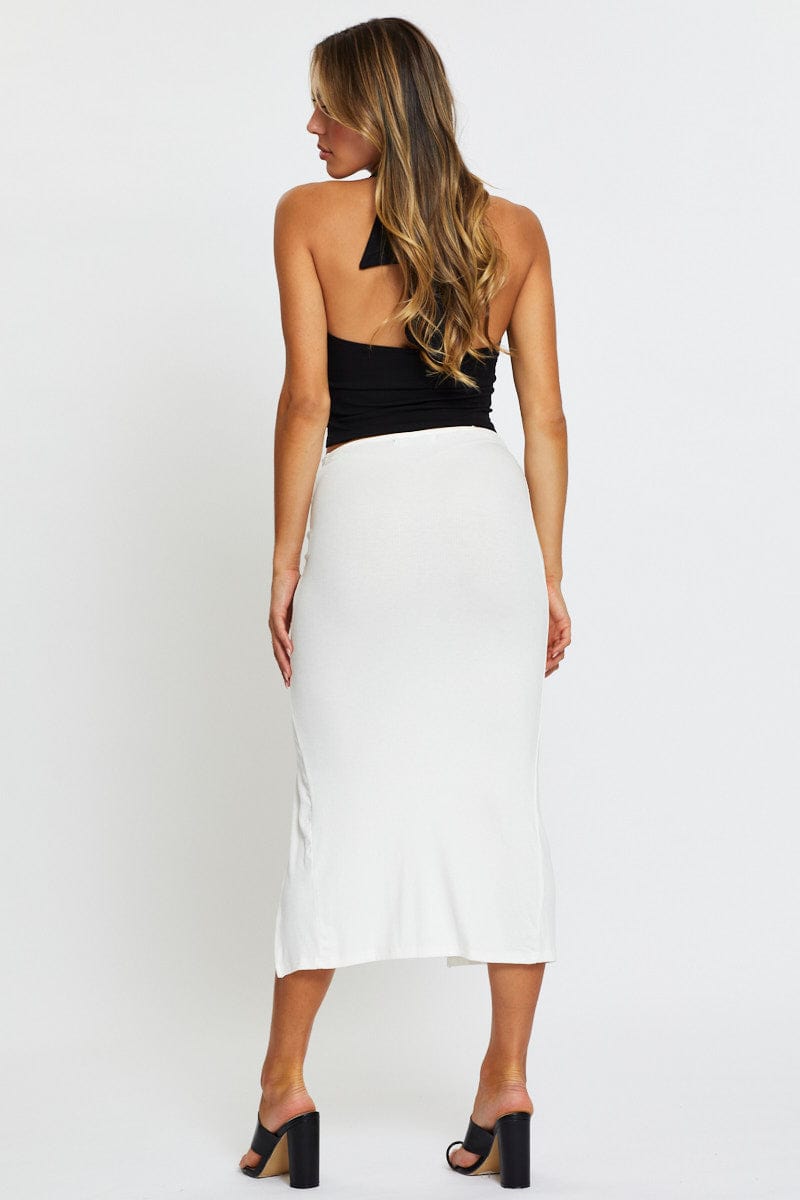 SHORT MW BODYCON White Midi Skirt Slit for Women by Ally
