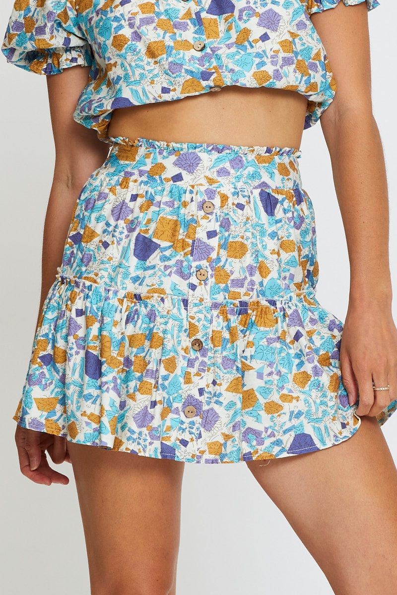 SHORT MW SKATER Print Flare Skirt Mini High Rise for Women by Ally