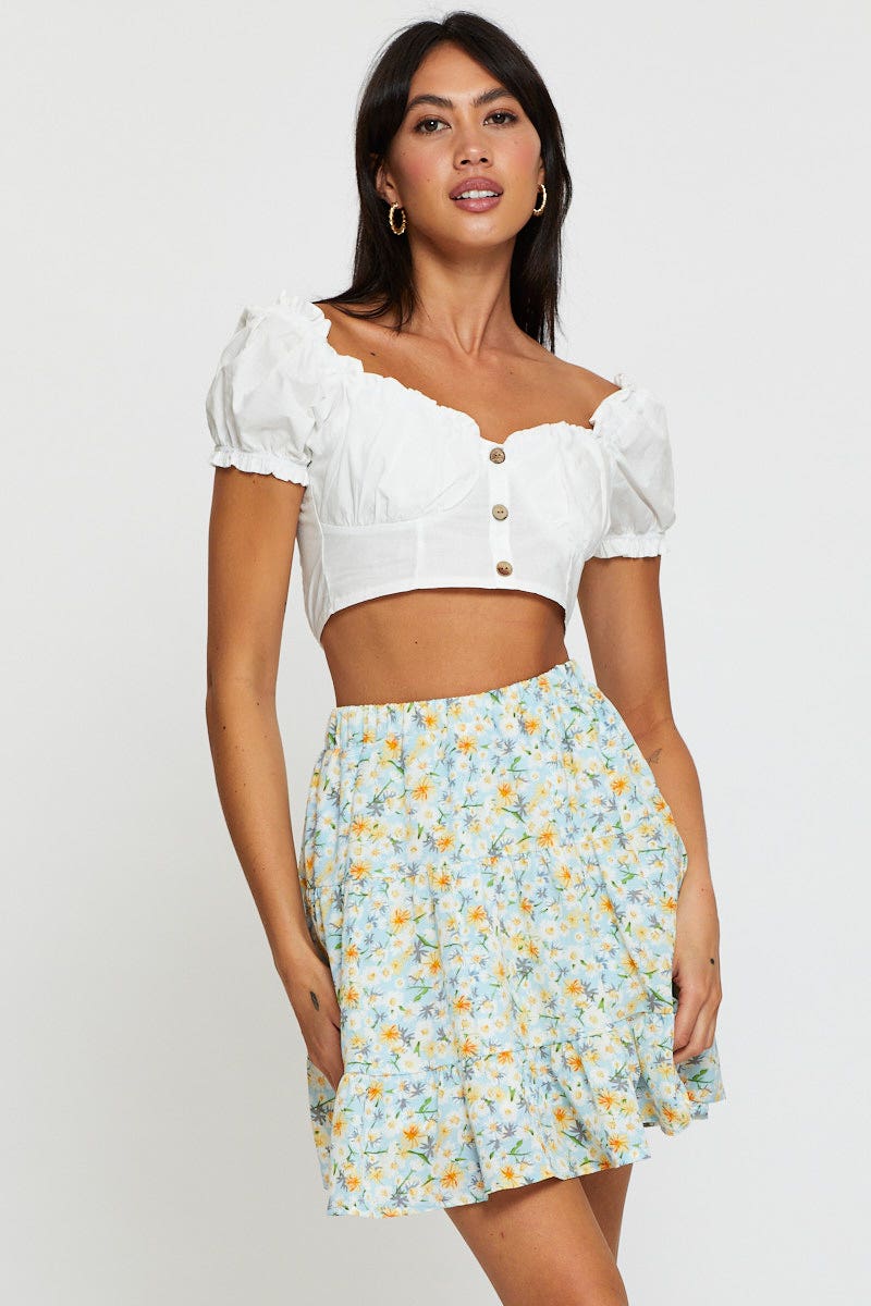 SHORT MW SKATER Print Flare Skirt Mini High Rise for Women by Ally