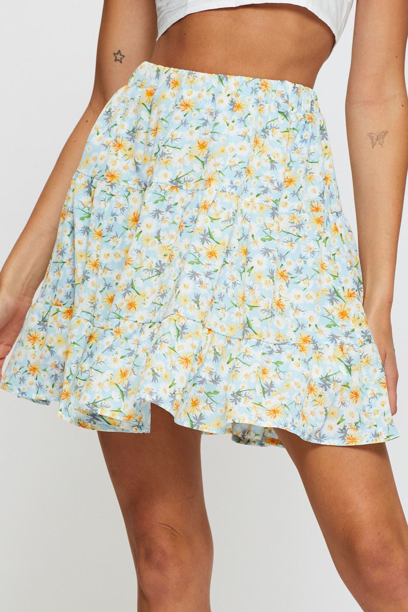 SHORT MW SKATER Print Flare Skirt Mini High Rise for Women by Ally